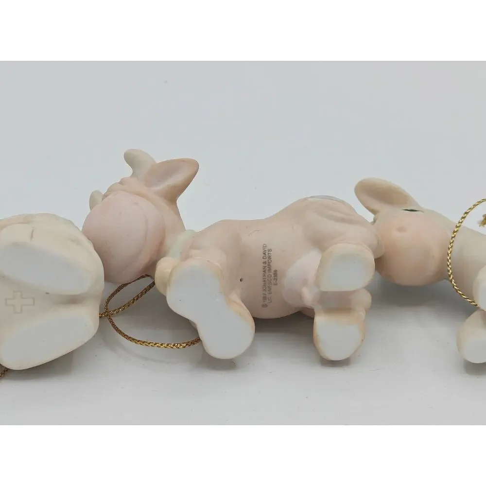 Precious Moments E2386 Trio Of Porcelain Bisque Nativity Animal Ornaments 1982